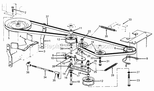 Drive Diagram and Parts List for 1105 135-292-100, 135-292-399, 0350039U, 136-292-1 Cub Cadet Lawn Mower